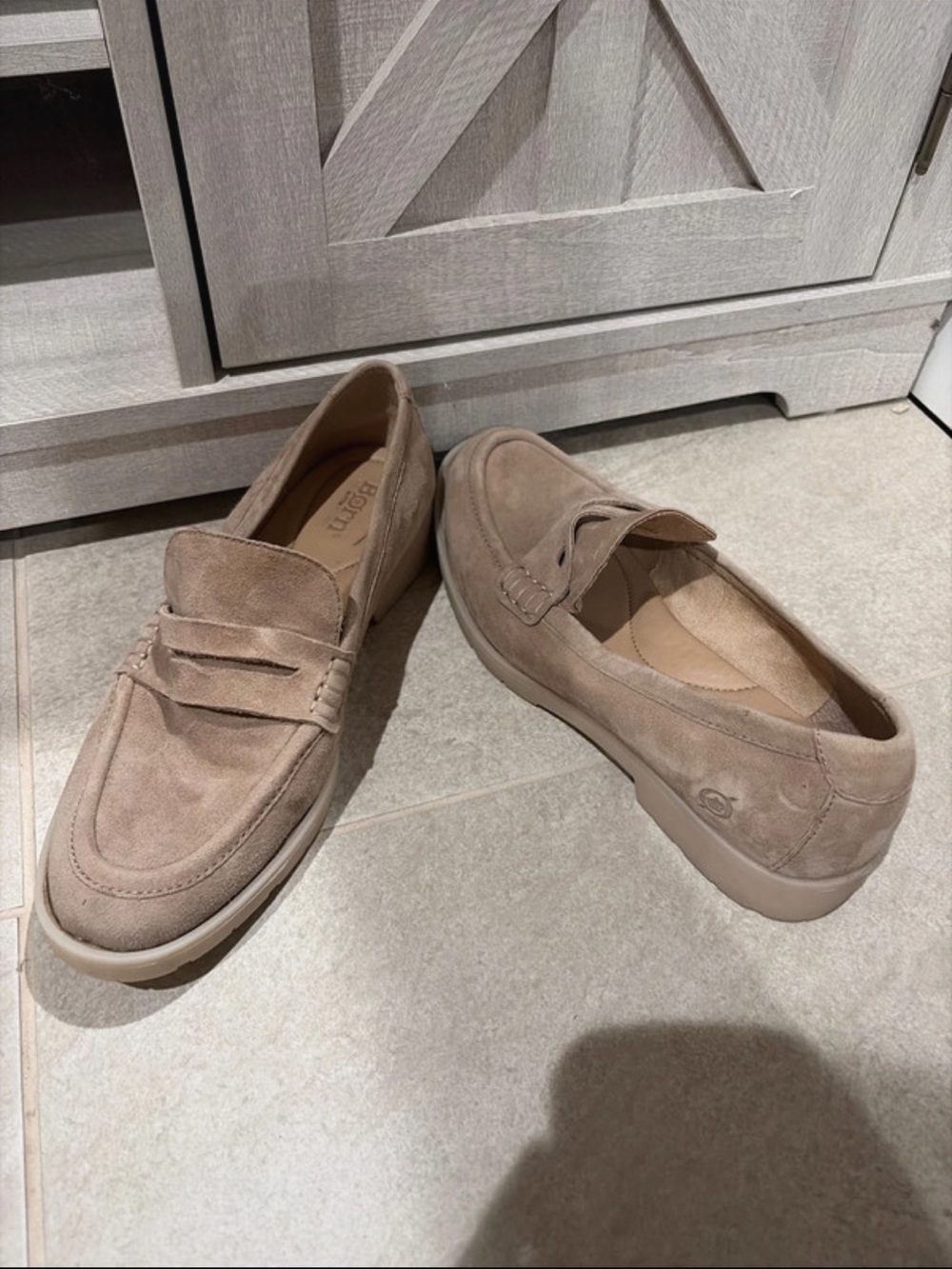Born Women's Taupe Suede Penny Loafers